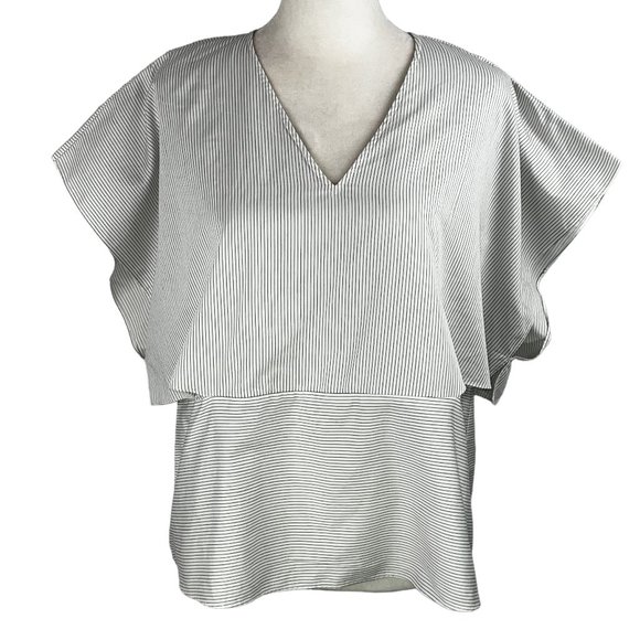 & Other Stories Tops - & Other Stories Gray & White Mini Stripe Cotton V-Neck Kimono Sleeve Top…